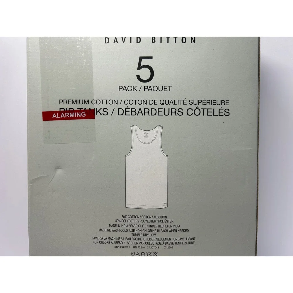 Buffalo David Bitton Mens 5 Pack Rib Tanks White Premium Cotton Shirt Small New
